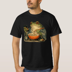 Camiseta Sapo Mal-Humorado Engraçado Come Ramen e Rola Celu
