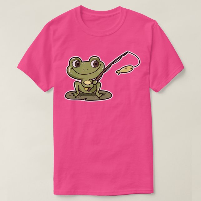 Camiseta Sapo na pesca com a vara de pesca 2 (Frente do Design)