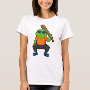 Camiseta Sapo no Baseball com taco de beisebol e óculos de 