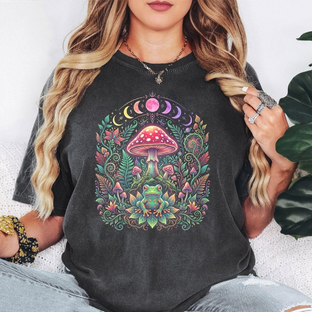 Camiseta Sapo Psicodélico Cogumelo Fantasia Fases da Lua Ar (Criador carregado)