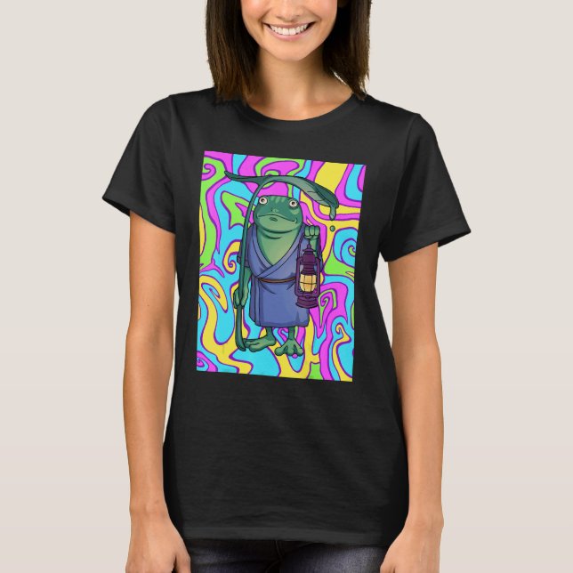Camiseta Sapo Psicodélico Com Lanterna Viajando Na Triquete (Frente)