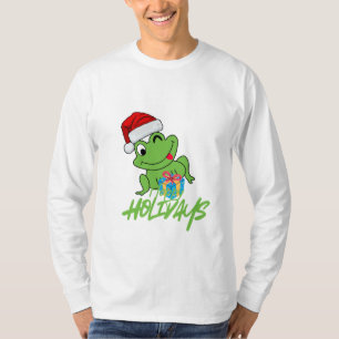 Camiseta Sapo Santa Fofo Natal “Férias Felizes” Engraçado