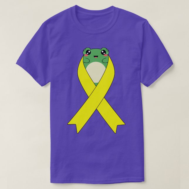 Camiseta Sapo Sarcoma Sensibilização Kawaii Faixa Amarela (Frente do Design)