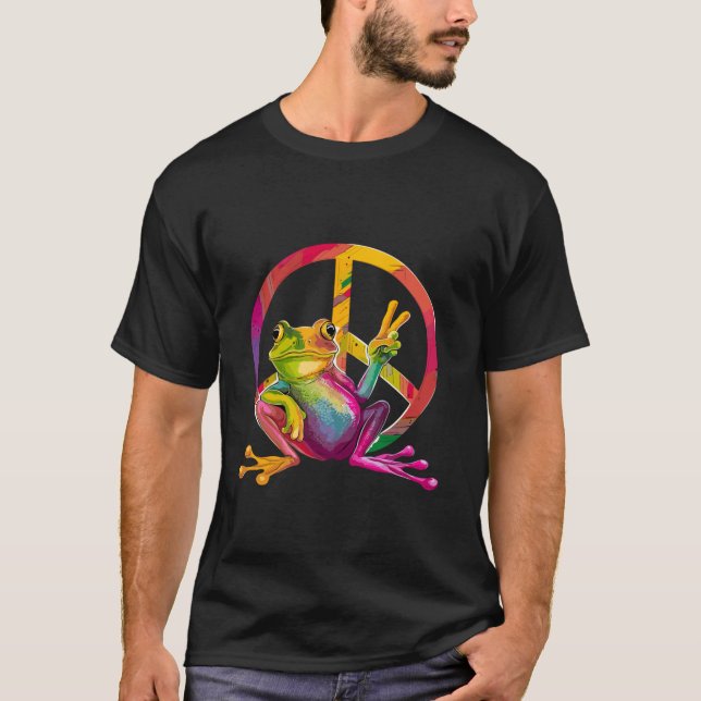 Camiseta Sapo Sinal de Sapo de Paz Tie Dye Hippie Long Slee (Frente)