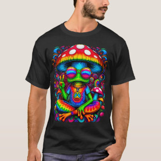 Camiseta Sapo Tie-Dye Hippie Com Sinal de Paz de Cogumelo
