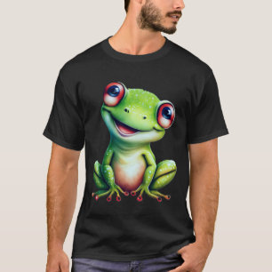 Camiseta Sapo Verde Adorável com Olhos Amplos e um Sorriso