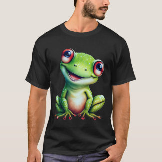 Camiseta Sapo Verde Adorável com Olhos Amplos e um Sorriso