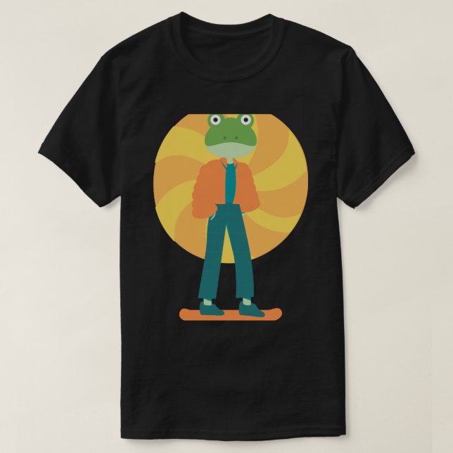 Camiseta Sapo verde em skate com bigode (2) (Frente do Design)