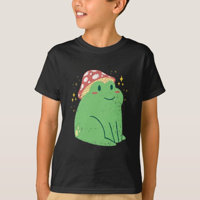 Camiseta Sapo Verde Fofo com Chapéu de Cogumelo (Frente)