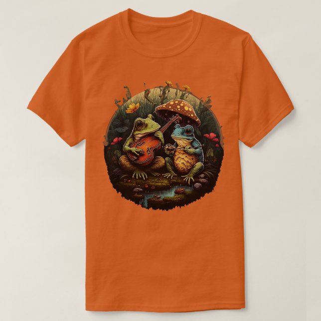 Camiseta sapos estéticos tocando ukelele em Mushroom (Frente do Design)