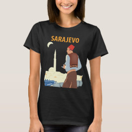 Camiseta Sarajevo Bósnia Minarete Noite Azul Viagem