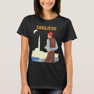 Camiseta Sarajevo Bósnia Minarete Noite Azul Viagem