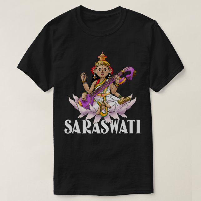Camiseta Saraswati Deusa Hindu do Festival Wisdom Diwali (Frente do Design)