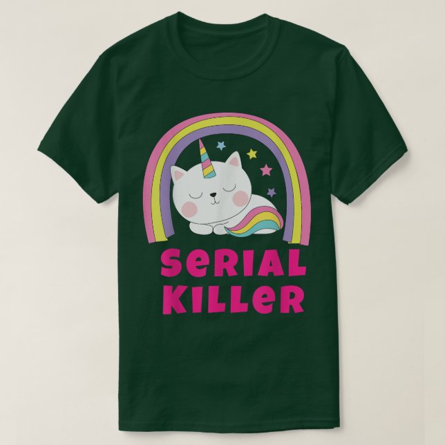 Camiseta Sarcástico Retro Rainbow Funny Unicorn Serial Kill (Frente do Design)