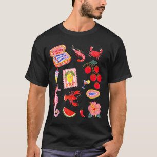Camiseta Sardinha de Peixe Marítimo Sbook de Verão Antigo