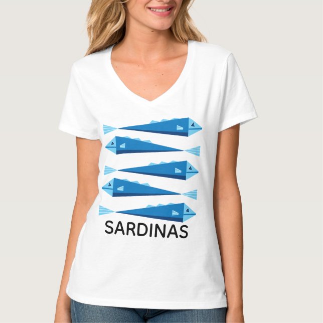 Camiseta Sardinha peixe azul topo branco (Frente)