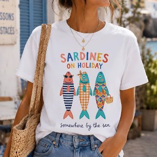 Camiseta Sardinhas de Férias Gráfico de Verão Costeiro