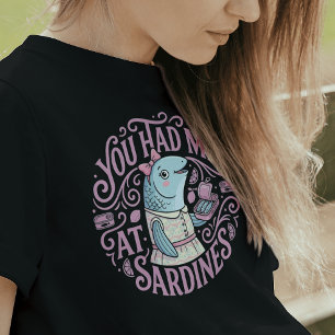 Camiseta Sardinhas Rosa Fofas Citação de Desenho Animado