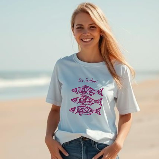 Camiseta Sardos-Rosa Havaiano (Sardines Pink Hawaiian-Fisherman Style T shirt)
