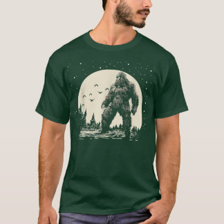 Camiseta Sasquatch à noite com lua cheia e estrelas