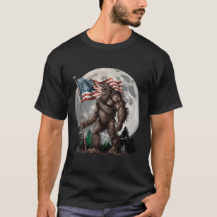 Camiseta Sasquatch Bigfoot - Bandeira Americana Full Moon P