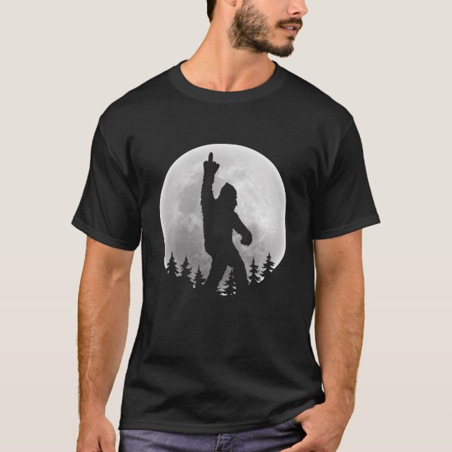 Camiseta Sasquatch Bigfoot com dedo médio e lua cheia (Frente)