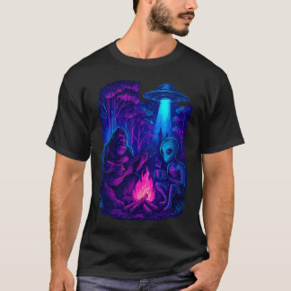 Camiseta Sasquatch Bigfoot Guitar E Alien Acampamento UFO