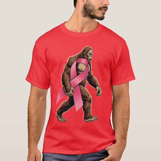 Camiseta Sasquatch Breast Cancer Pink Ribbon Support Men Bo (Frente)