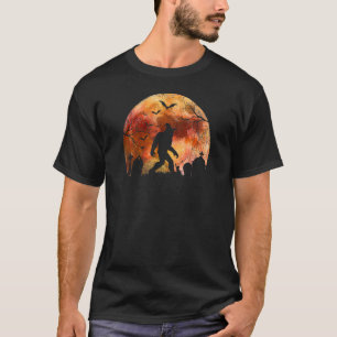 Camiseta Sasquatch de Halloween em um cemitério assustador