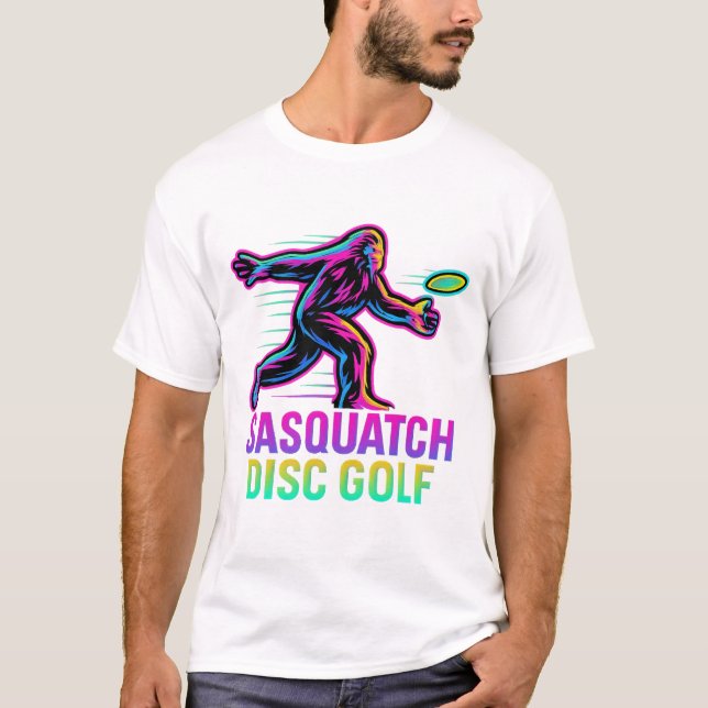 Camiseta Sasquatch Divertido de Golfe de Disco Neon Retro - (Frente)