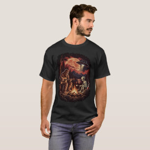 Camiseta Sasquatch e Fogueira de Alien sob OVNI