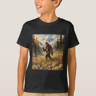 Camiseta Sasquatch em campo de flores de dente-de-leão bigf