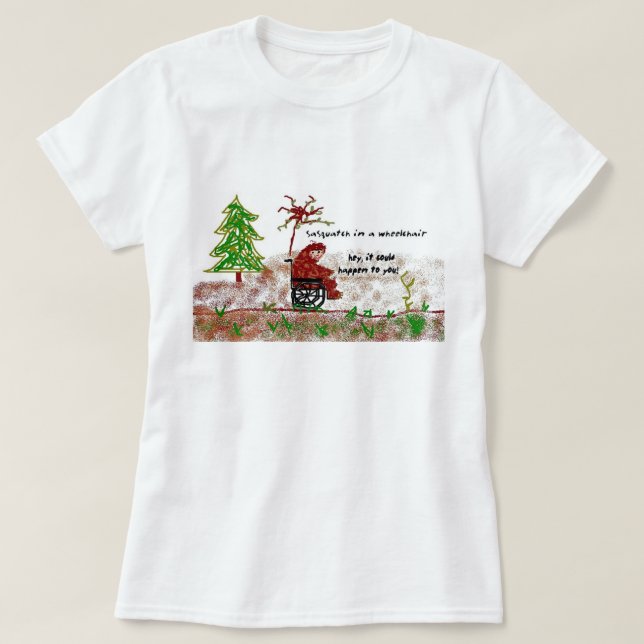 Camiseta sasquatch em uma cadeira de rodas (Frente do Design)