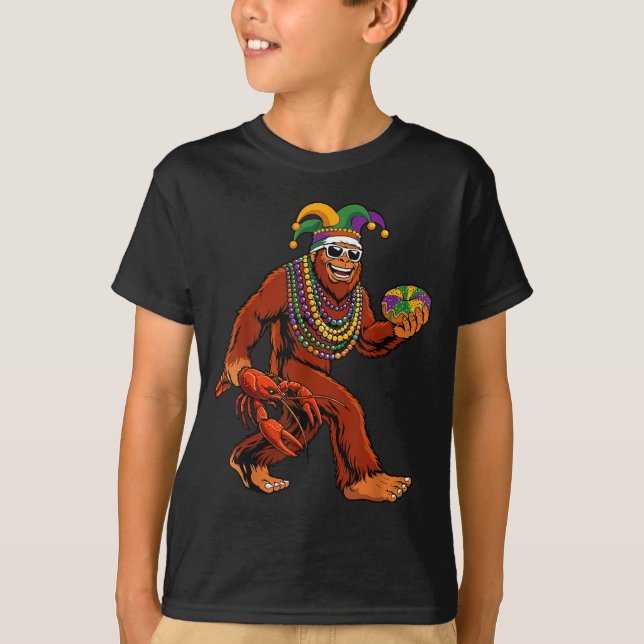 Camiseta Sasquatch Mardi Gras Bigfoot Parade Beads King Cak (Frente)