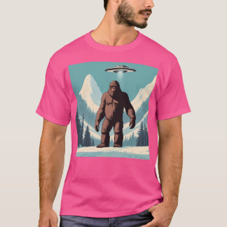 Camiseta Sasquatch Ufo Snowy Mountain Scense