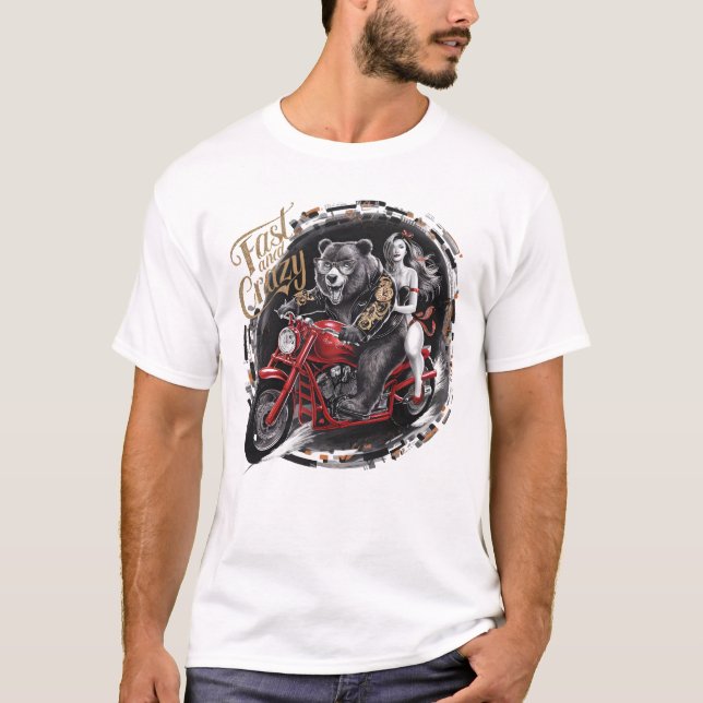 Camiseta Sasquatch Yeti, pau-pau-pau-patudo em uma moto (Frente)