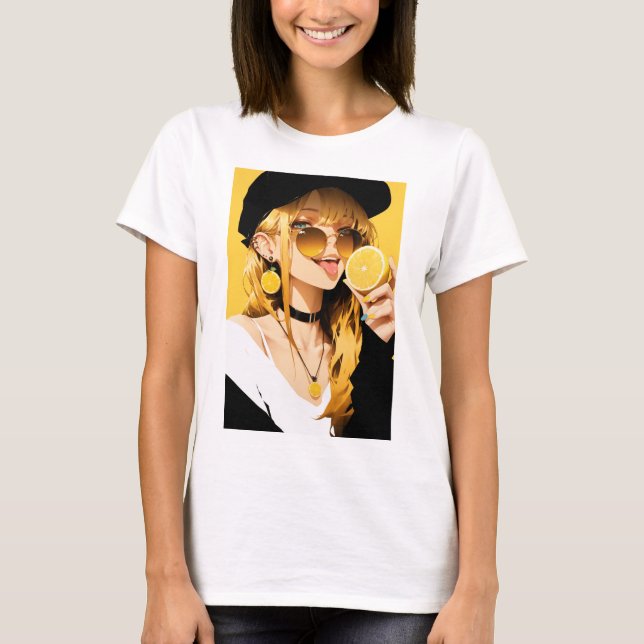 Camiseta Sassy Anime Girl with Lemon (Frente)