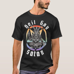 Camiseta Satã de granizo Arco-Íris Baphomet Diabo Goat LG