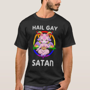 Camiseta Satã de granizo engraçada Gay LGBT Gótico Baphomet
