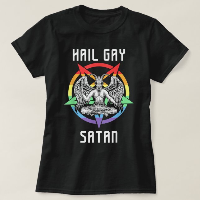Camiseta Satã de granizo engraçada Gay LGBT Gótico Baphomet (Frente do Design)