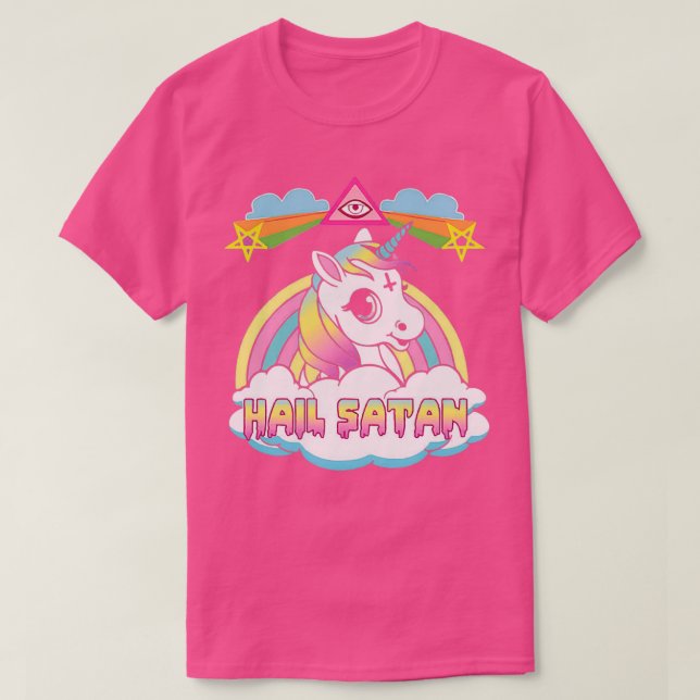 Camiseta Satã de granizo Unicorn Morte Metal Rainbown (Frente do Design)