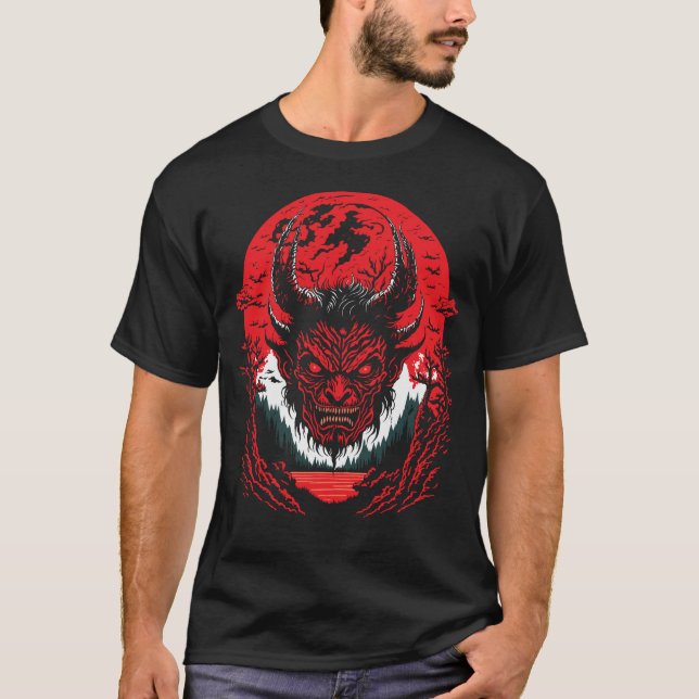 Camiseta Satã | Design de Gráfico da Cabeça de Demônio (Frente)