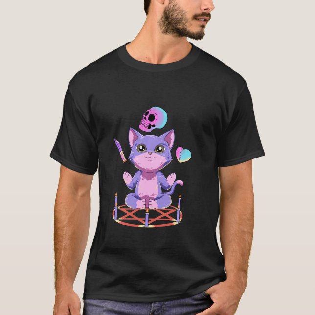 Camiseta Satã Gótico De Pastel Gato E Gótico Nu (Frente)