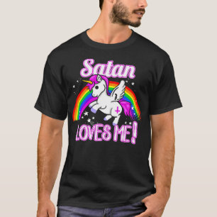 Camiseta Satã me ama religião Unicórnio Deus não-crente