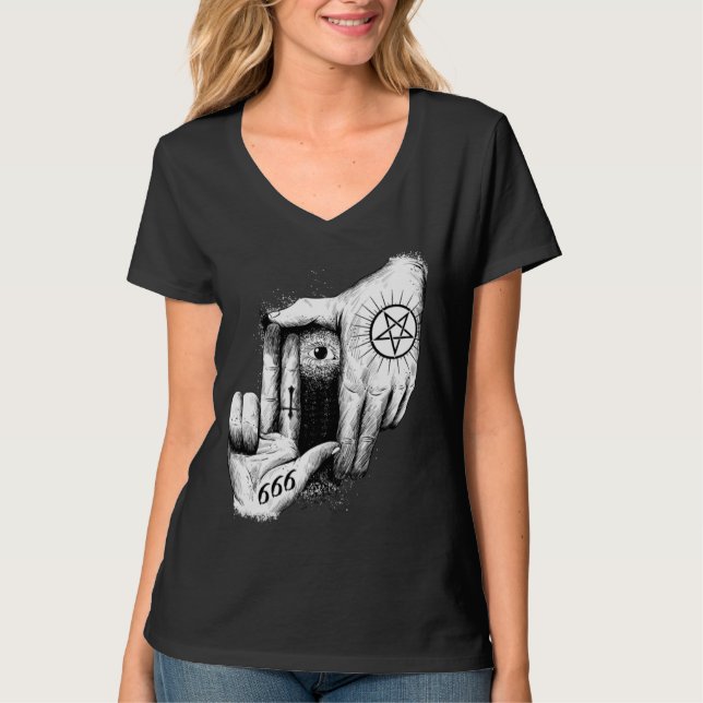 Camiseta Satan is Watching you 666 Occult Baphomet Goat Sat (Frente)