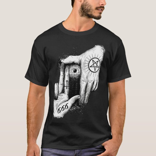 Camiseta Satan is Watching you 666 Occult Baphomet Goat Sat (Frente)