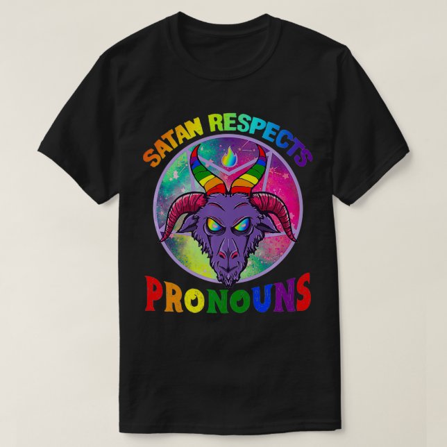 Camiseta Satan Respects Pronouns LGBT Premium  (Frente do Design)
