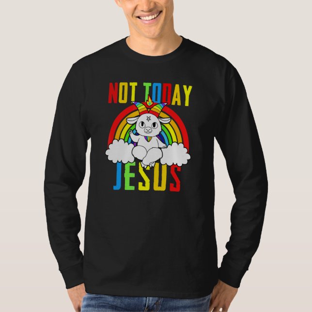 Camiseta Satanás Goat Não Hoje Jesus Rainbow Satanás (Frente)