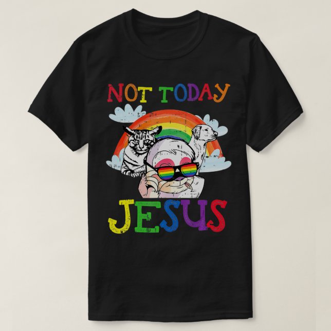 Camiseta Satanás LGBTQ Não Hoje Jesus Gótico de Gato Gótico (Frente do Design)