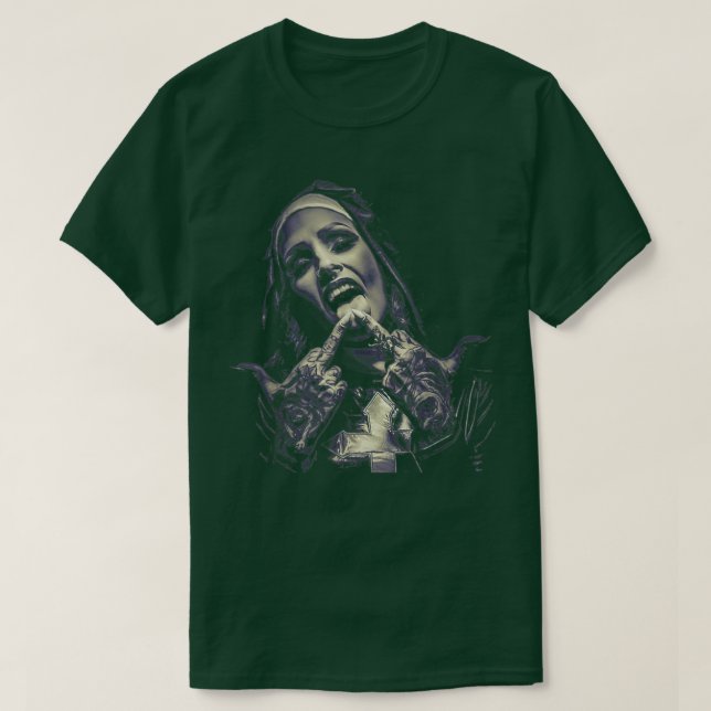 Camiseta Satanic Nun Tattoos Unholy (Frente do Design)